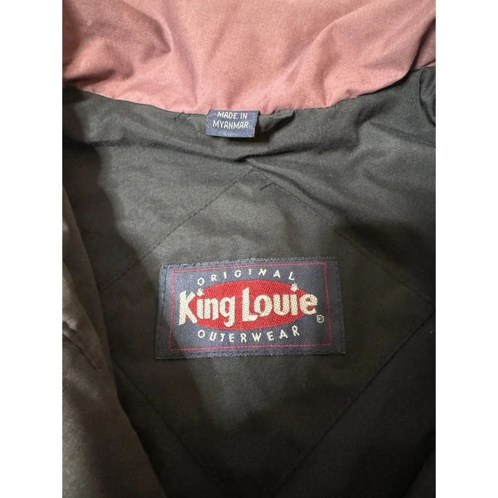 King Louie Vintage Mens Large Jacket Black Mauve Full Zip Bomber Windbreaker L
